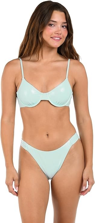 Citrus Juniors Iridescent Mint Swim Bottoms for teens, stylish beachwear from a coastal boutique clothing store.