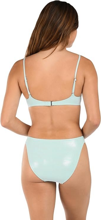 Back view of Citrus Juniors Iridescent Shirred Side Hipster Swim Bottom in Mint, ideal for coastal boutique clothing.