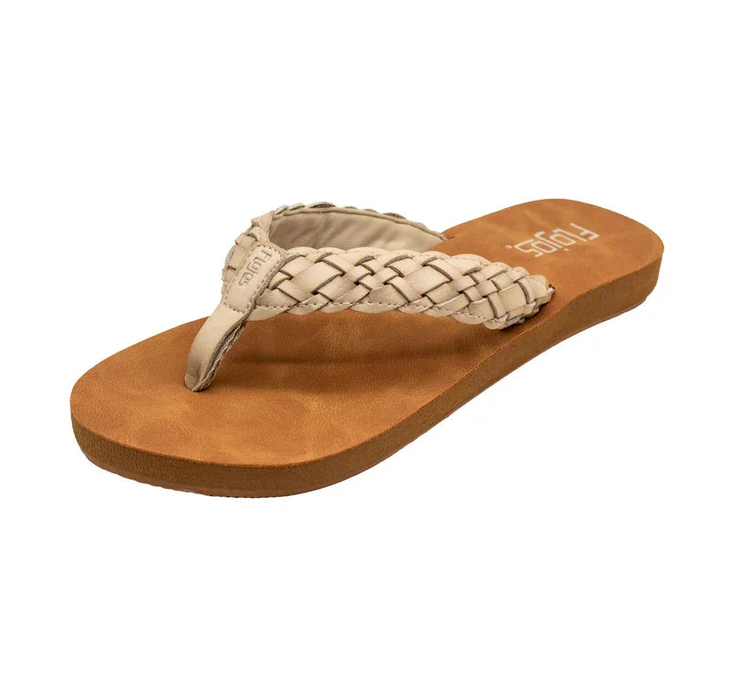 Flojos Divine Sandal in Ivory/Tan, perfect for beach outfits and coastal boutique clothing, ideal for tropical vacations.