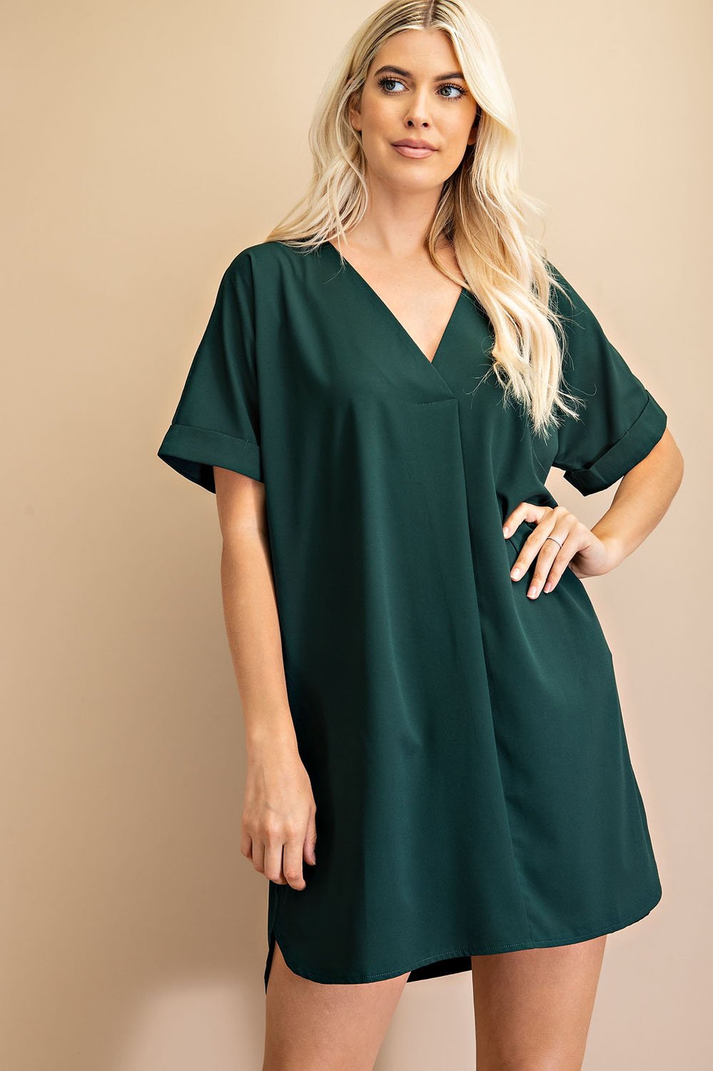 hunter green summer dress HUNTER GREEN V-NECK DRESS