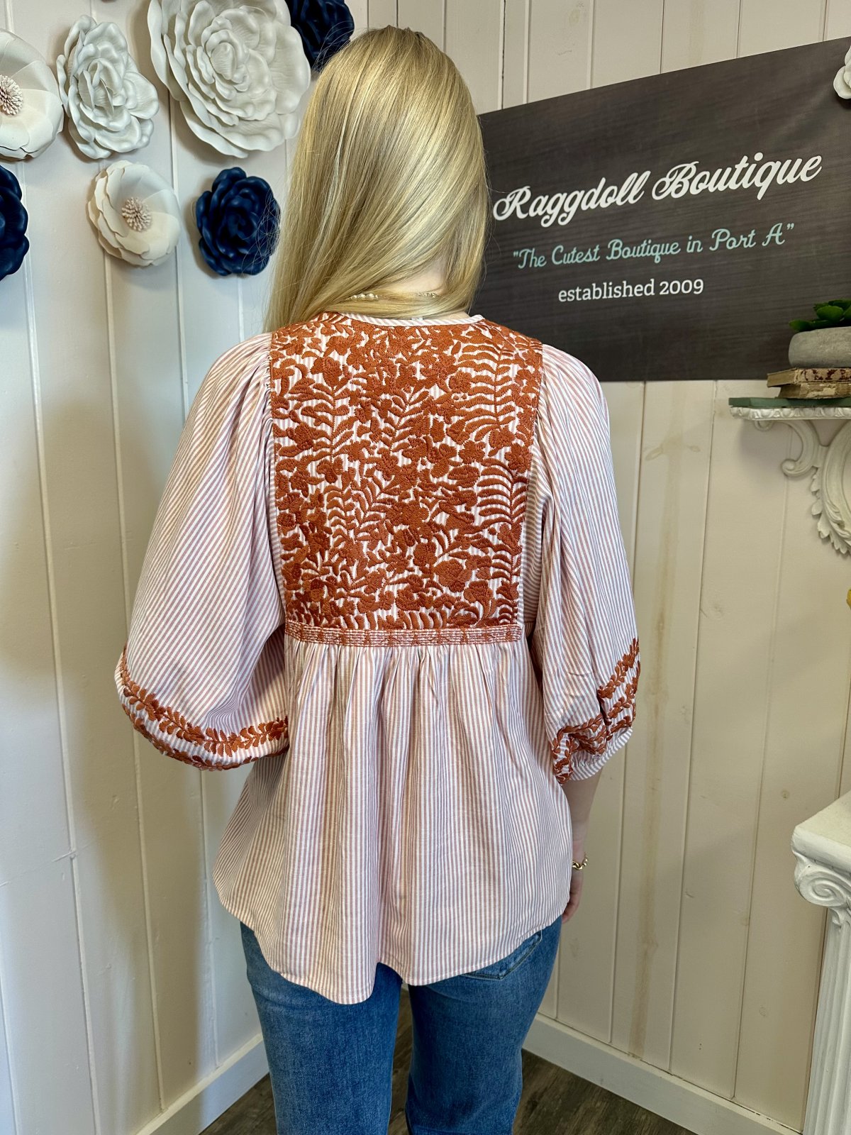 Back view of Jessa Top from Raggdoll Boutique showcasing trendy coastal style and summer outfits Texas.