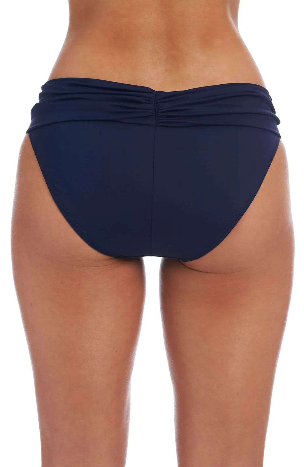 Island Goddess Shirred Band Hipster Bottom in Indigo, perfect for coastal boutique clothing & stylish women's swimwear.