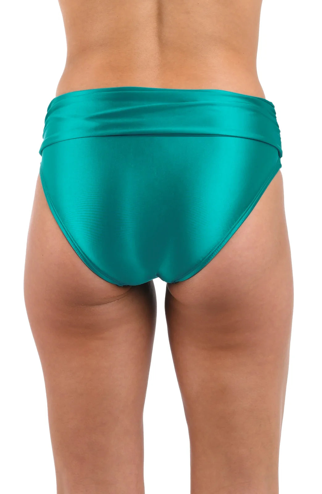 Earth Goddess teal mid-waist twist front bottom, perfect for coastal boutique clothing and curvy plus size fashion.