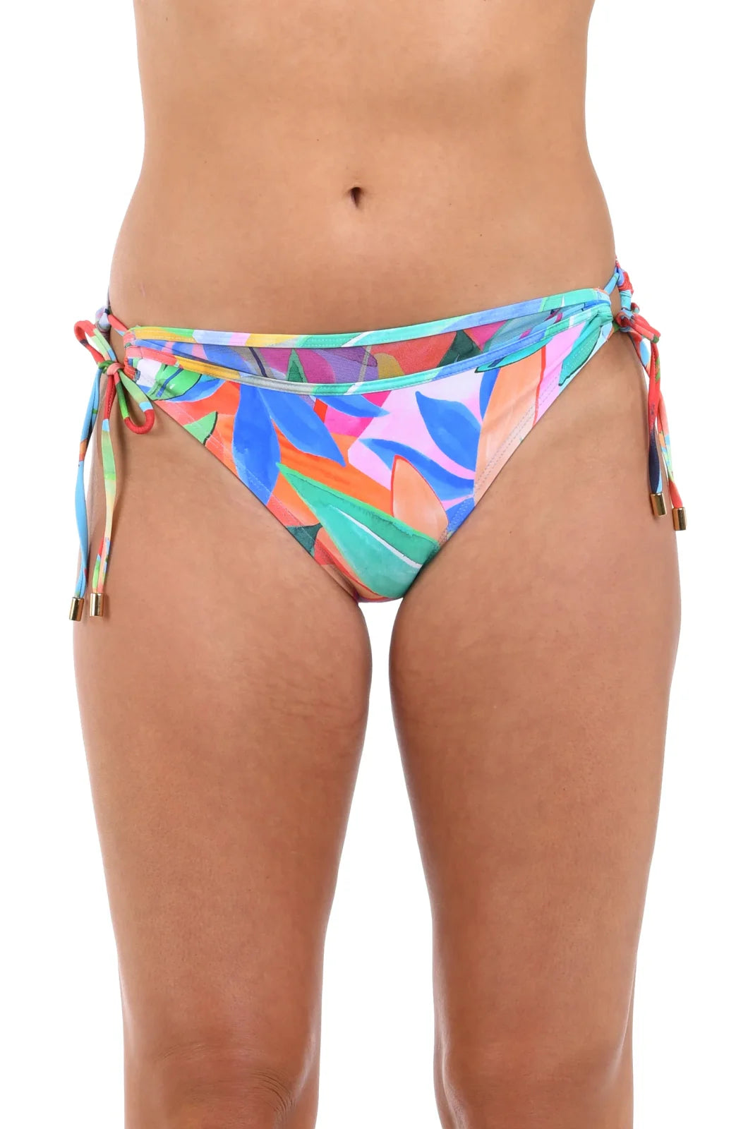 Tropi-flag adjustable bottoms, tropical beachwear, stylish women's bottoms from a Port Aransas boutique, perfect for vacation.