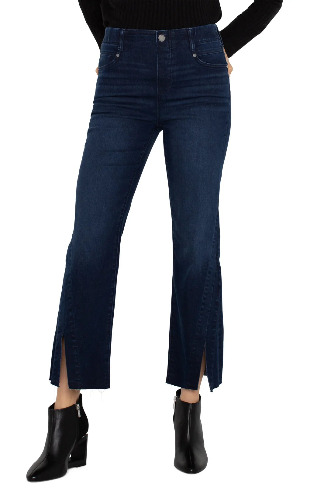 Liverpool Gia Glider-Crop Flare jeans with twisted seam, perfect for curvy plus size fashion at coastal boutique clothing.