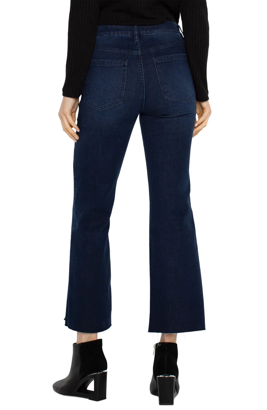 Liverpool Gia Glider Crop Flare jeans in dark denim, perfect for curvy plus size fashion from a coastal boutique.