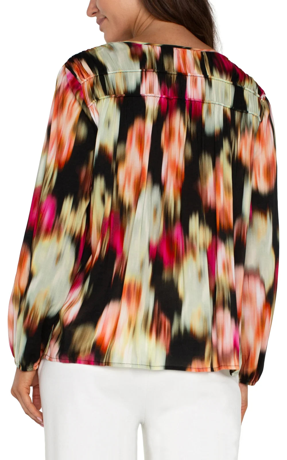 Stylish Liverpool star ruby floral long sleeve top, perfect for coastal boutique clothing and tropical vacation dresses.