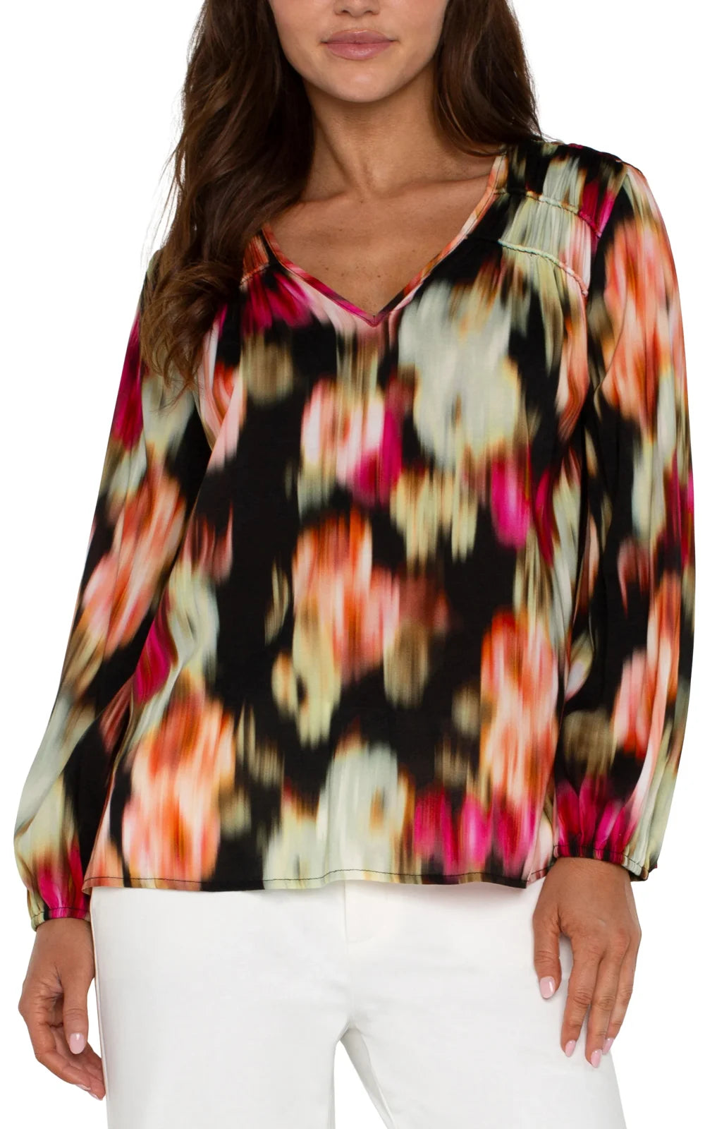 Liverpool Star Ruby Floral Long Sleeve Top, stylish women's blouse, coastal boutique clothing, perfect for tropical vacations.
