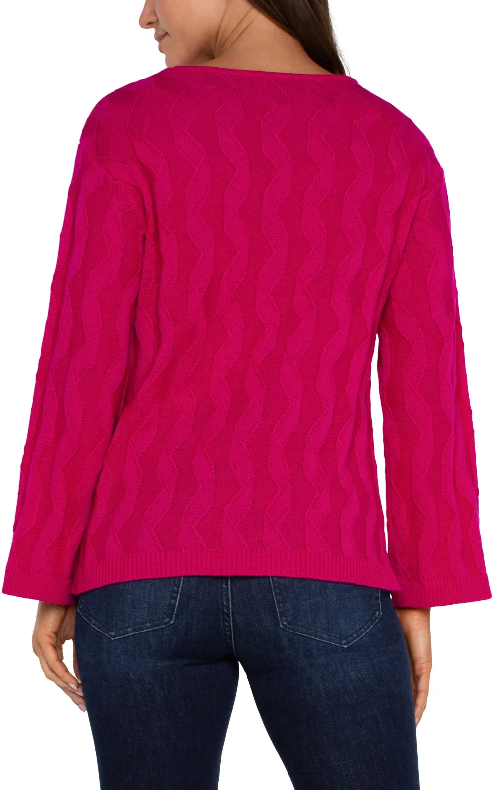 Stylish Liverpool Long Sleeve Boat Neck Sweater in Star Ruby, perfect for coastal boutique clothing at Port Aransas.