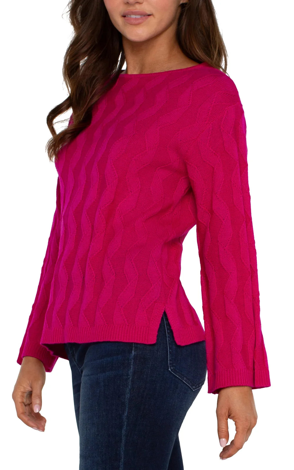 Liverpool Long Sleeve Boat Neck Sweater in Star Ruby, a stylish top for women, perfect for coastal boutique clothing.