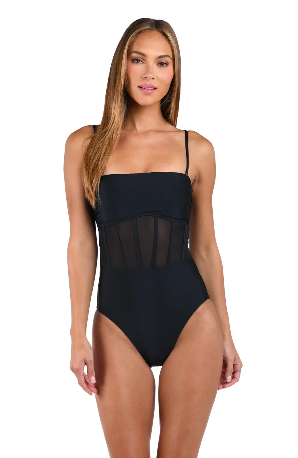 Stylish Sunshine 79 Solids Bandeau One Piece in Black, perfect for coastal boutique clothing and tropical vacations.