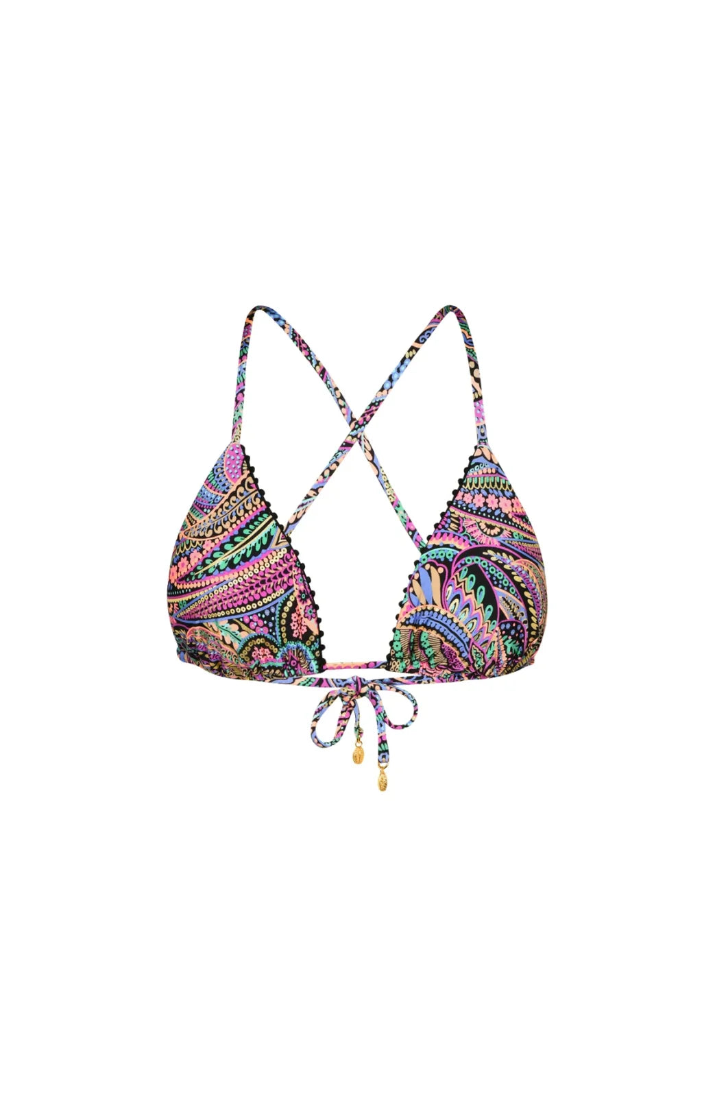 Colorful Sunshine 79 Disco Dream triangle bikini top, perfect for coastal boutique clothing & tropical vacation outfits.