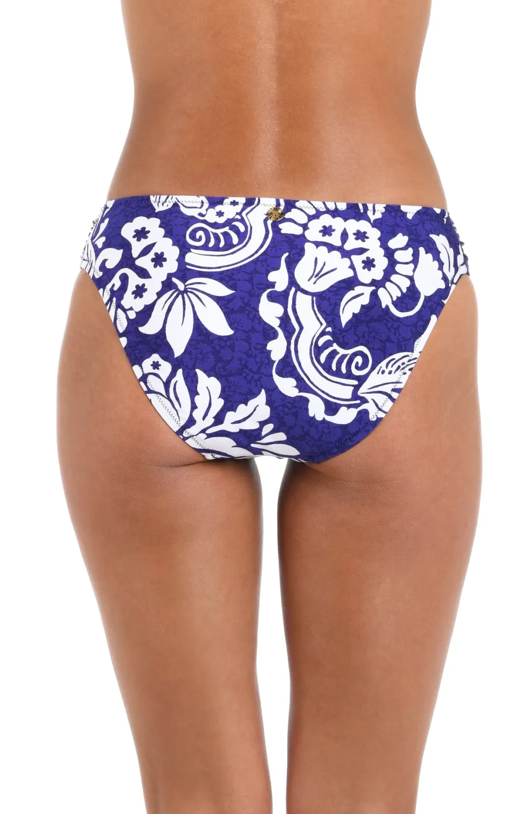 Ultramarine floral hipster bottom from La Blanca, ideal for beachwear. Perfect for coastal boutique clothing.
