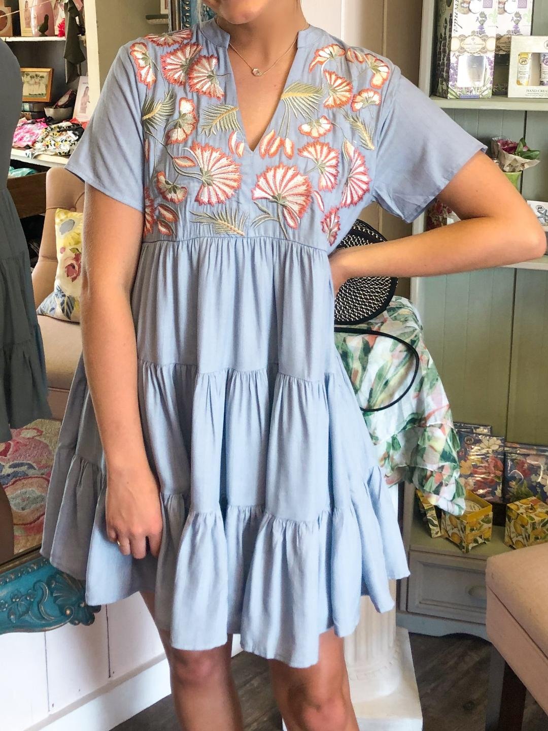 dusty blue embroidered dress Dusty Blue Pure Organza Heavy Embroidered Kurta Palazzo Set main image 1