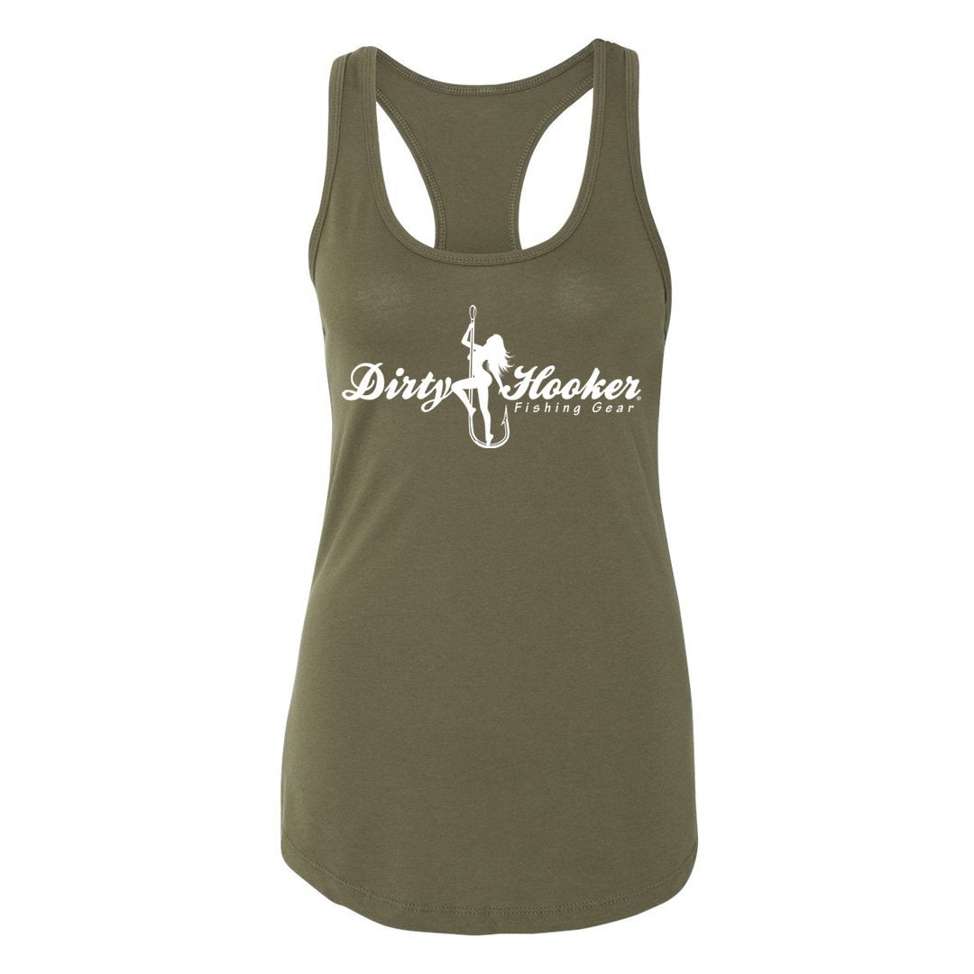 dirty hooker fishing gear tank top Script 1 Camo Green Fishing rod outline hi-res Color:UV Hot Pink This classic light blue