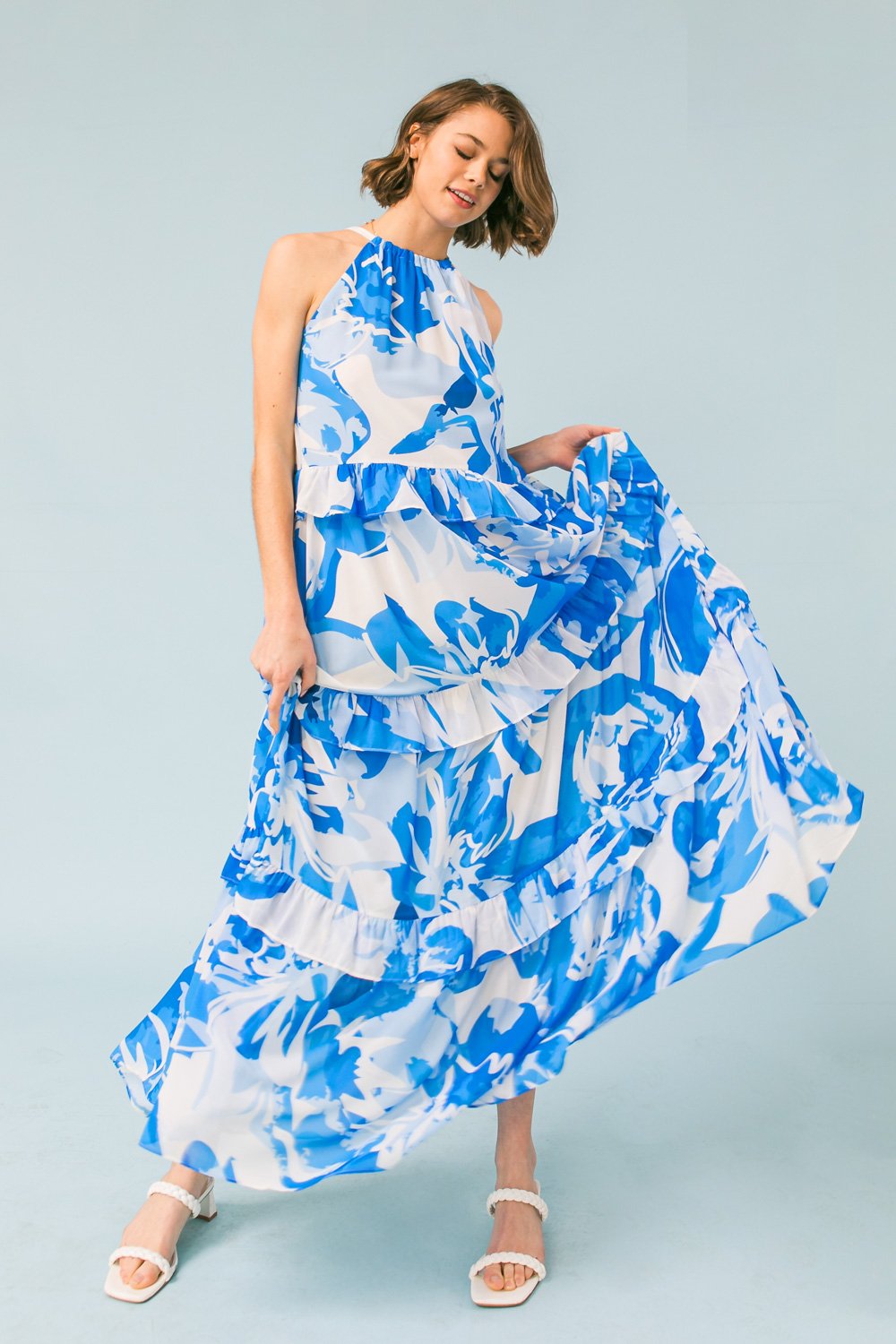 SIMPLE ROMANCE BLUE AND WHITE HALTER MAXI – Raggdoll Boutique