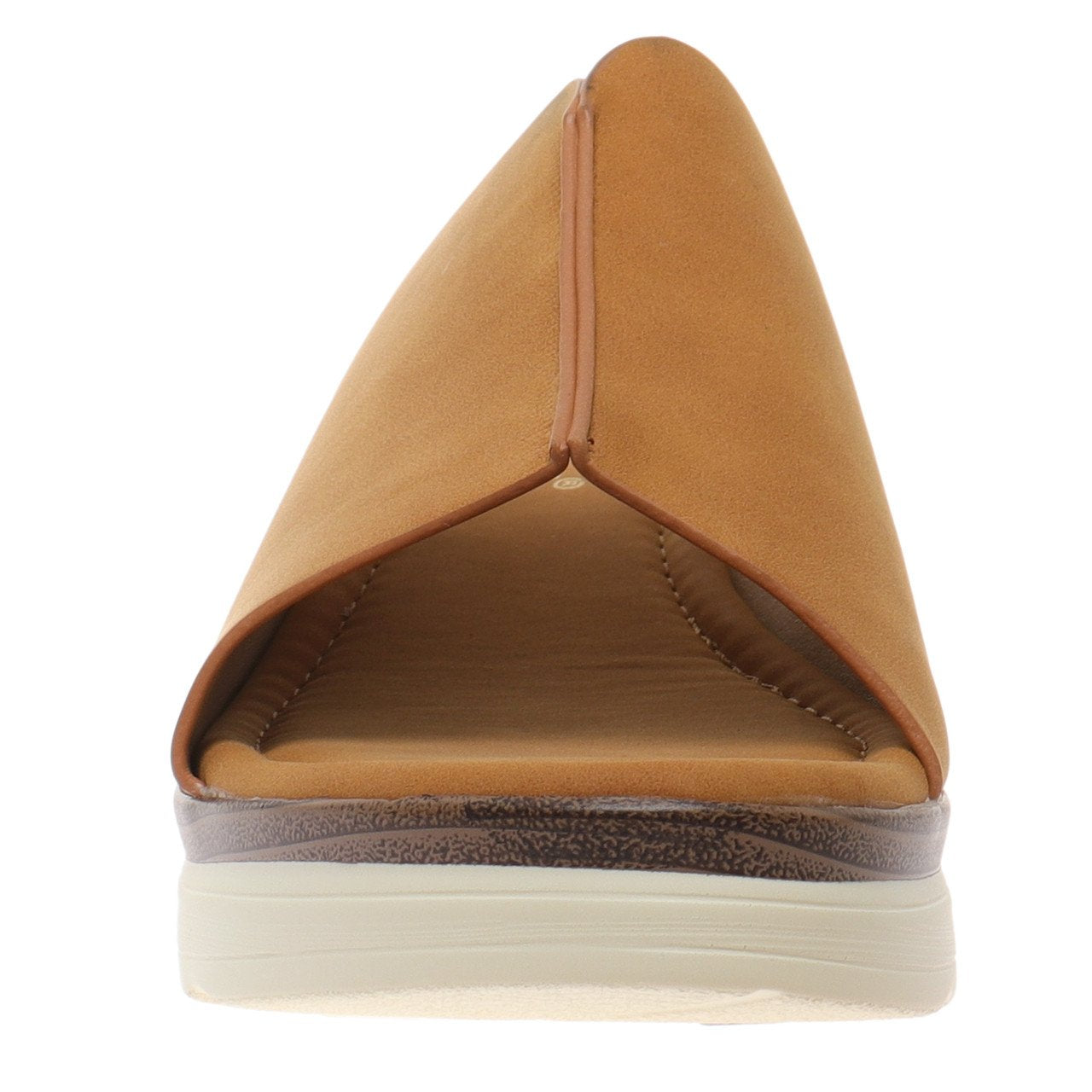 Talia New Tan Wedge shoe front view, perfect for casual outings and curated women's fashion at coastal boutique clothing.