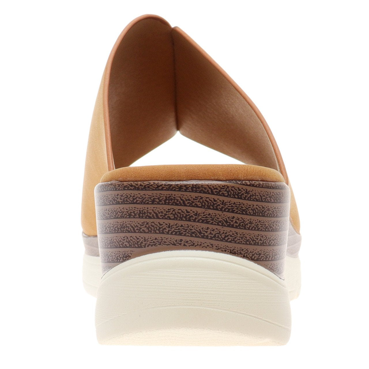 Talia New Tan Wedge shoe showcasing the soft tan upper and lightweight sole, ideal for beach dresses and coastal boutique styles.