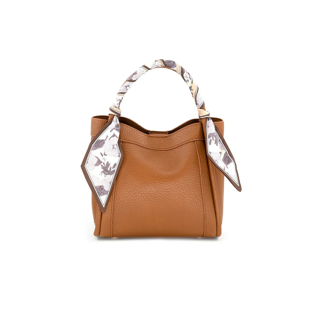 Blair Bag in Tan with decorative scarf, perfect for trendy coastal style at Raggdoll Boutique.