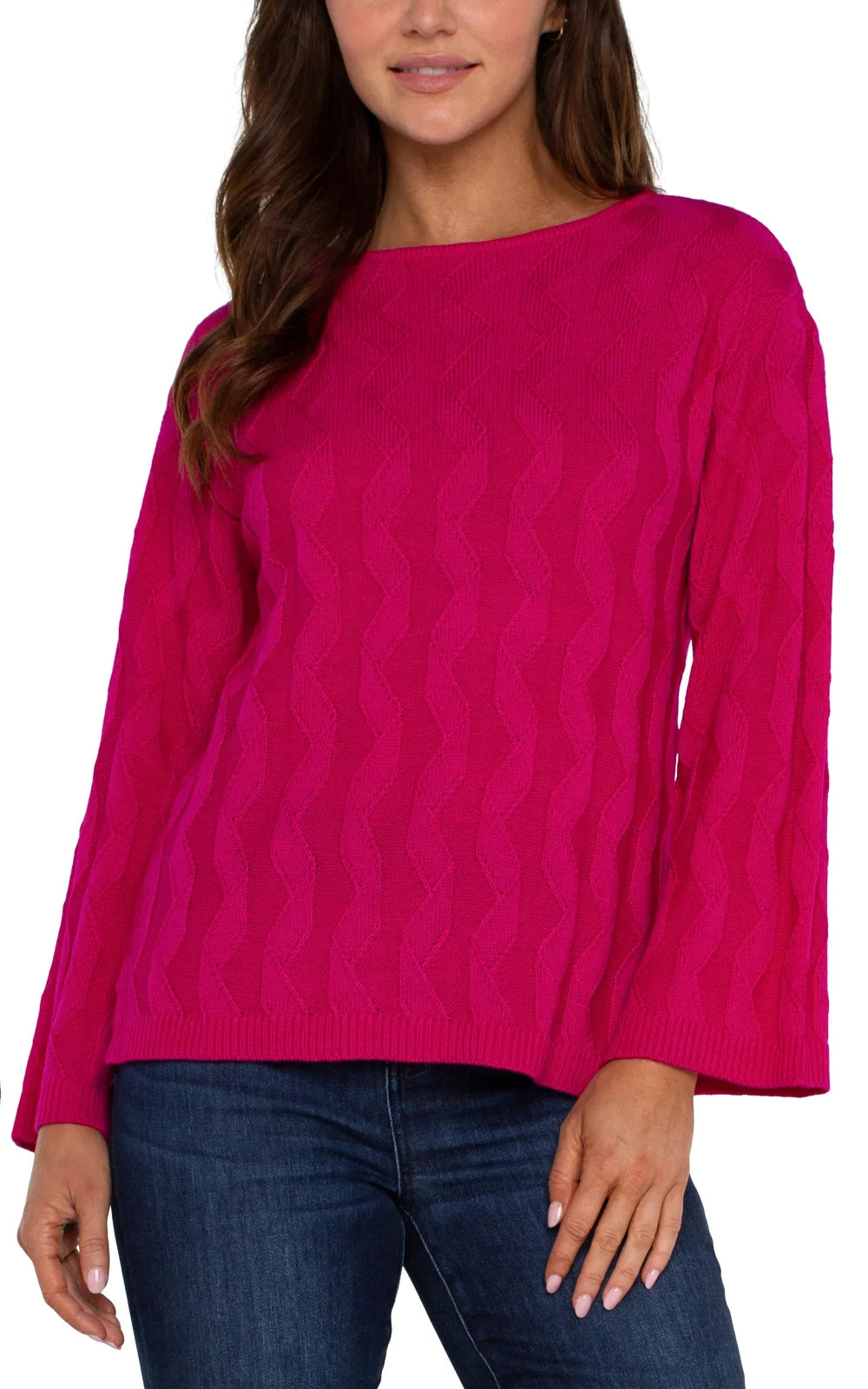 Liverpool Long Sleeve Boat Neck Sweater in Star Ruby. Stylish top for women from a Port Aransas coastal boutique.