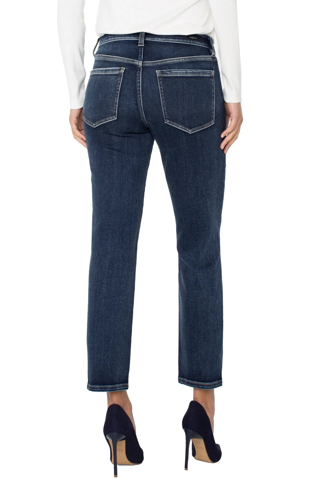 Liverpool Liv Relaxed Non-skinny Jean-Wells in dark wash, showcasing back view, perfect for coastal boutique clothing.