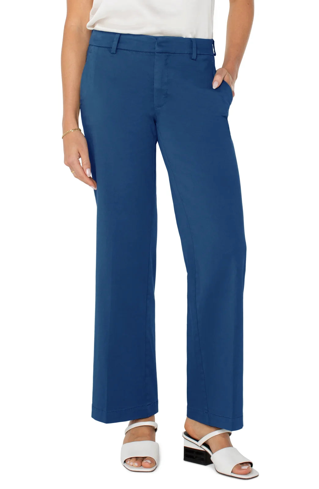 Liverpool Kelsey Trouser in Goddess Blue, perfect for coastal boutique clothing and casual summer outfits.