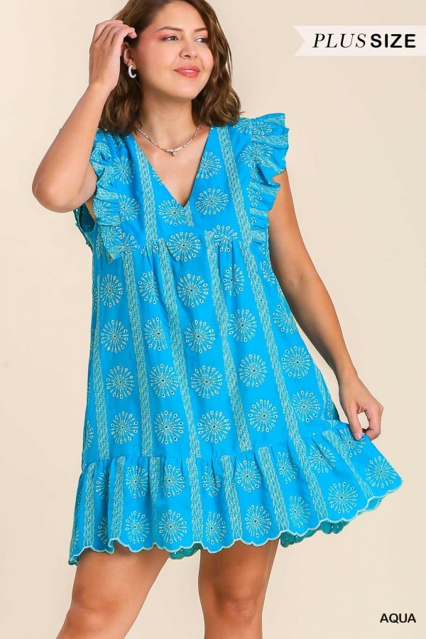 PLUS TURQUOISE EYELET DRESS - Raggdoll Boutique PLUS TURQUOISE EYELET DRESS - Raggdoll Boutique