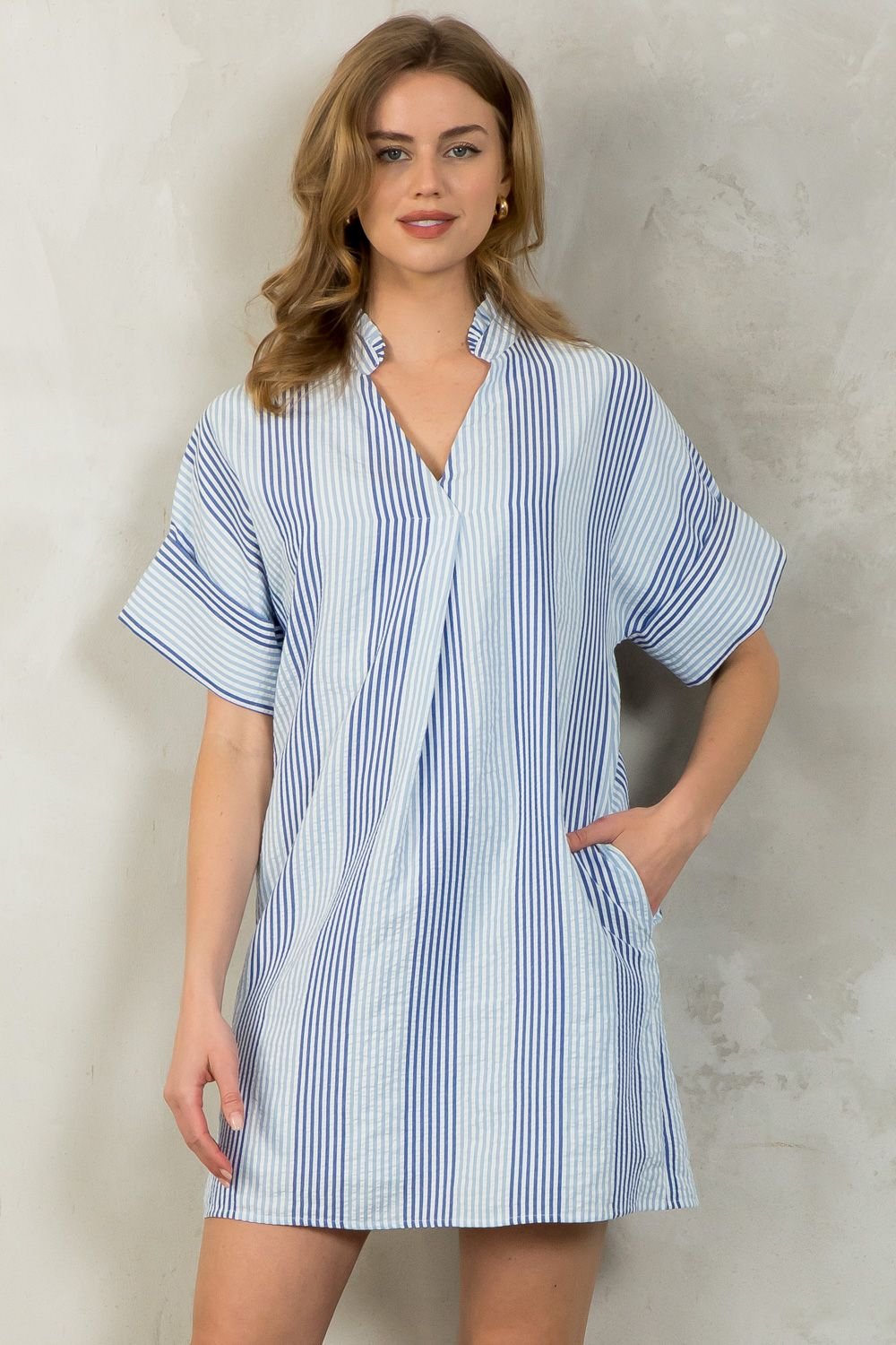 THML Blue Striped Seersucker Dress | Raggdoll Boutique THML Blue Striped Seersucker Dress | Raggdoll Boutique