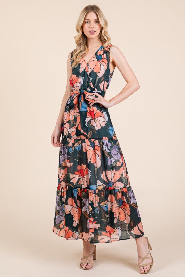 Stylish floral maxi dress perfect for tropical vacations. Ideal beach dress from coastal boutique clothing collection.