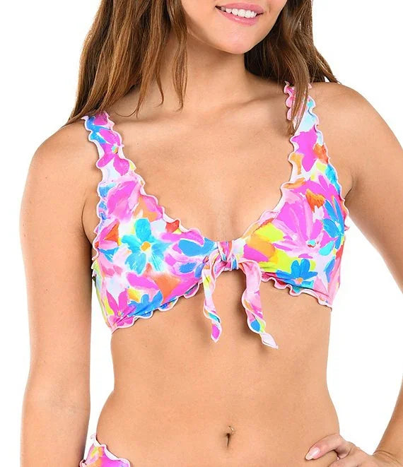 Citrus Juniors Color Merrow Bralette in vibrant floral design, ideal for coastal boutique clothing and tropical vacation dresses.