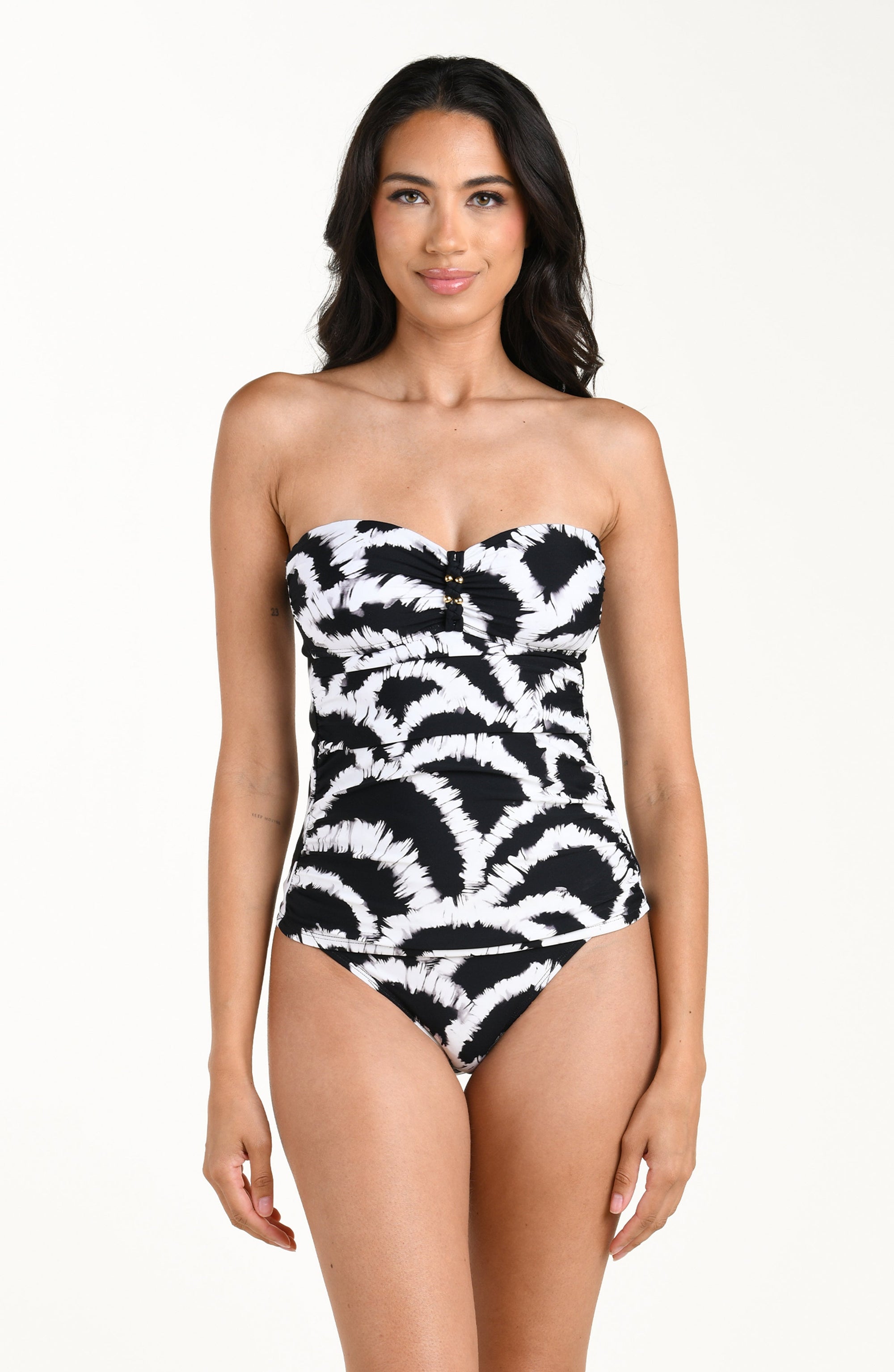 Woven Shadows bandeau tankini top in black — view 3