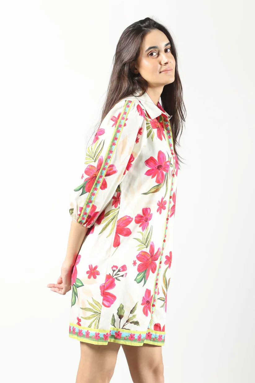 Ava Dress featuring a floral print, perfect for summer brunches from a coastal boutique in Port Aransas.