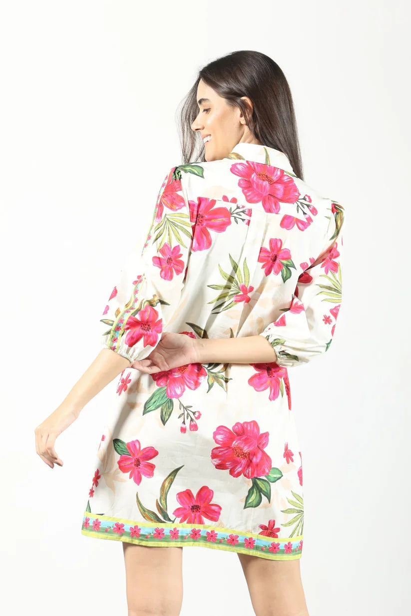 Ava Dress - Floral button-down dress, perfect for spring outings, from a Port Aransas boutique. Ideal for tropical vacations.