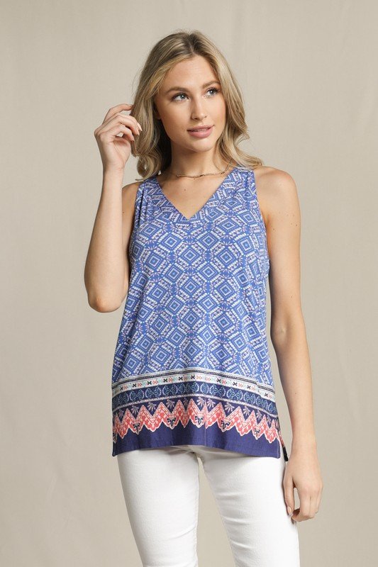 Printed V Neck Knit Top With Back Lattice from Raggdoll Boutique, perfect for trendy coastal style and summer outfits Texas.