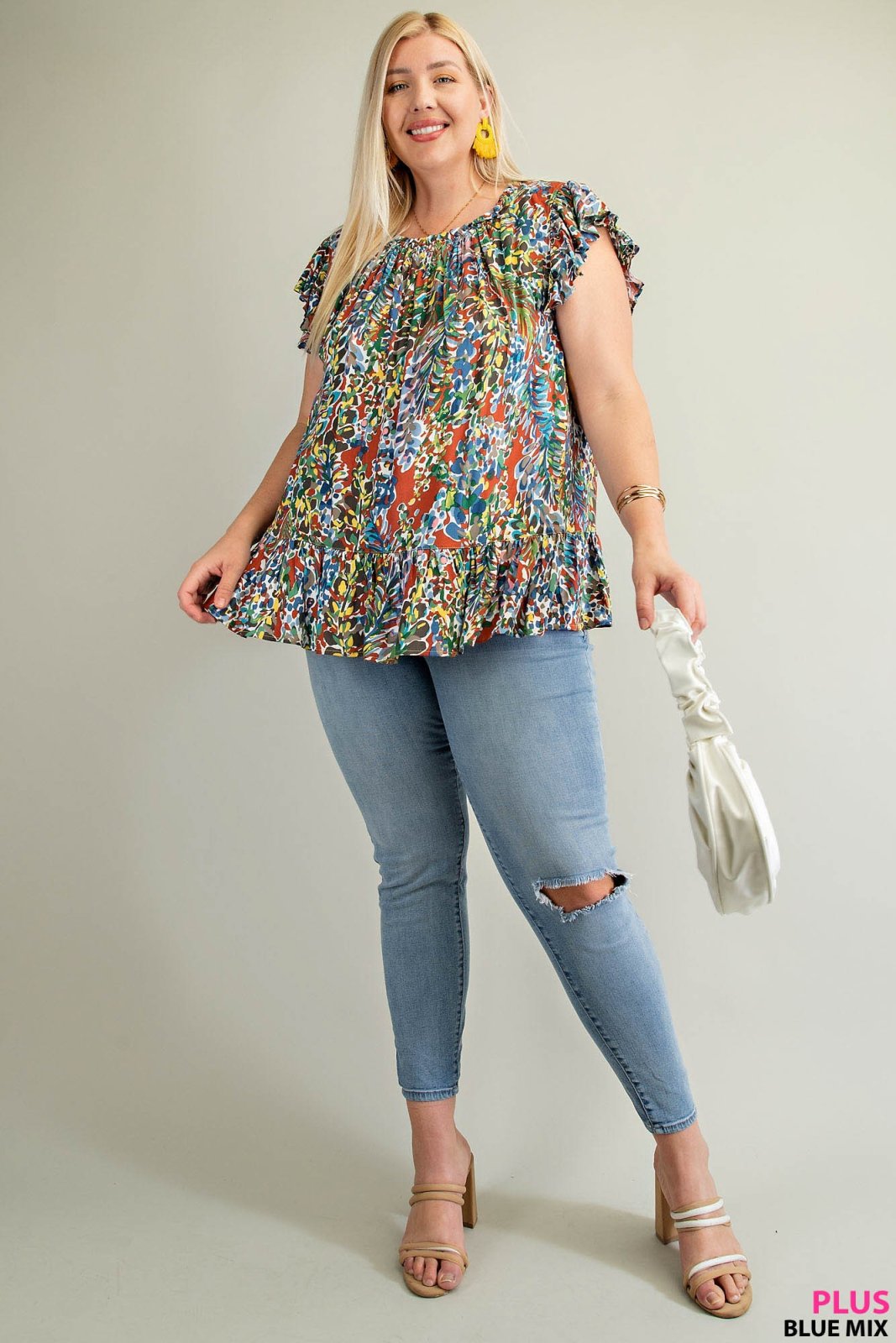 PLUS BLUE MIX PRINT TOP from Raggdoll Boutique, perfect for coastal fashion in Port Aransas.