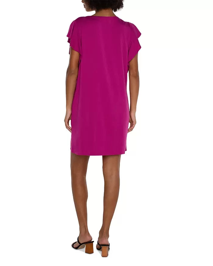 LIVERPOOL FUSHIA KISS FLUTTER SLEEVE DRESS back view, stylish women’s clothing from Raggdoll Boutique.