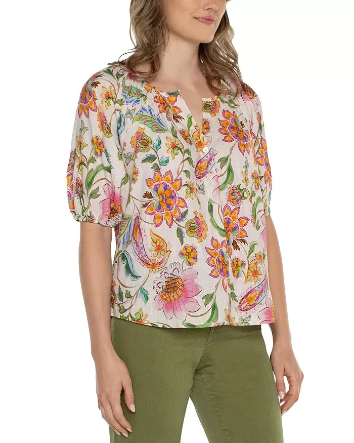 Liverpool Multi Flower Top featuring a colorful floral design, perfect for trendy coastal style from Raggdoll Boutique.