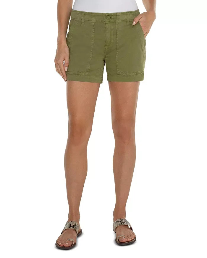 Liverpool Utility Shorts in Eucalyptus, perfect for coastal boutique clothing and stylish women's bottoms for tropical vacations.