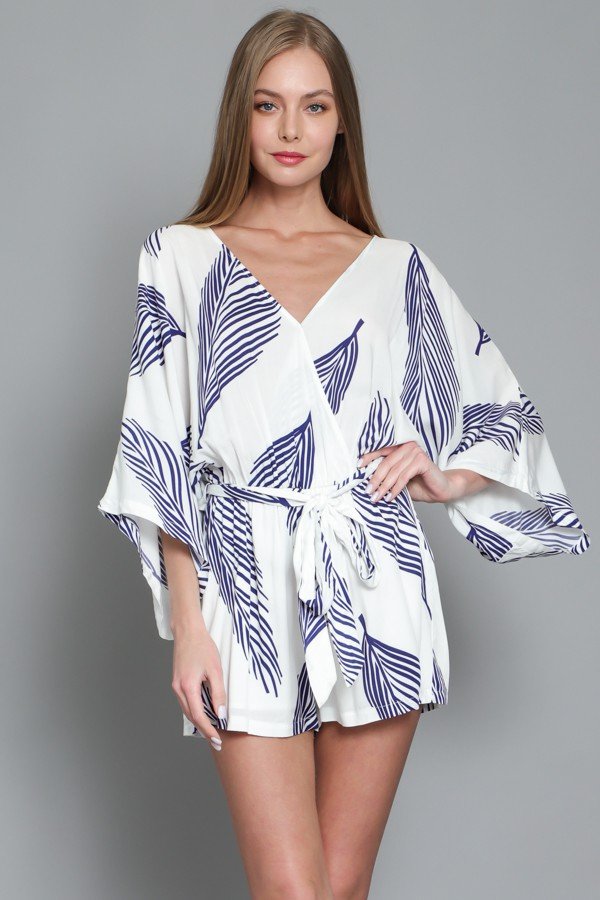 KIMONA STYLE BLUE AND NAVY ROMPER from Raggdoll Boutique, trendy coastal fashion for summer outfits in Port Aransas.