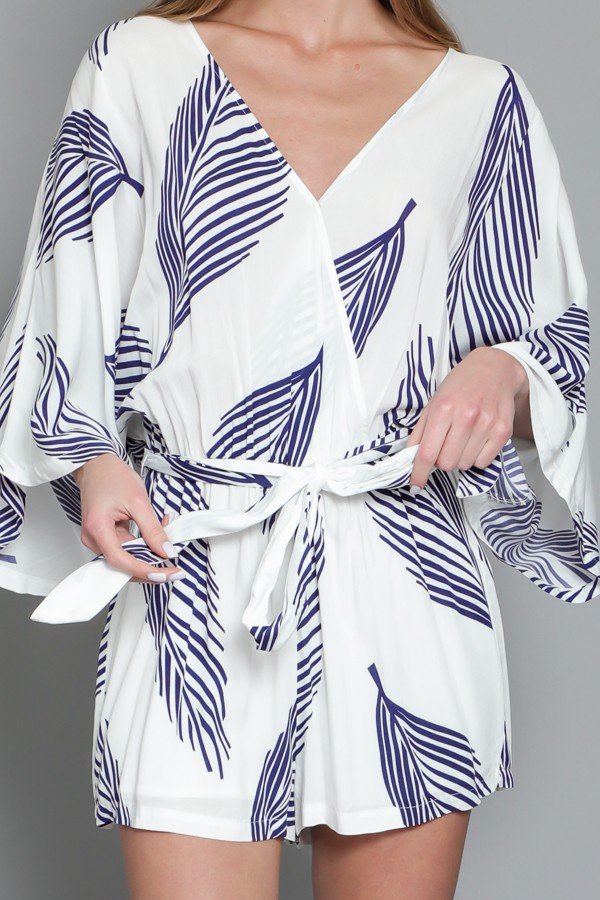KIMONA STYLE BLUE AND NAVY ROMPER from Raggdoll Boutique, perfect for vacation wardrobe and trendy coastal style.