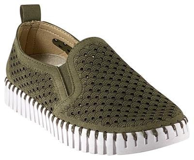 DEEP OLIVE TULIPS by ILSE JACOBSEN 139 stylish slip-on shoes for women's coastal fashion.