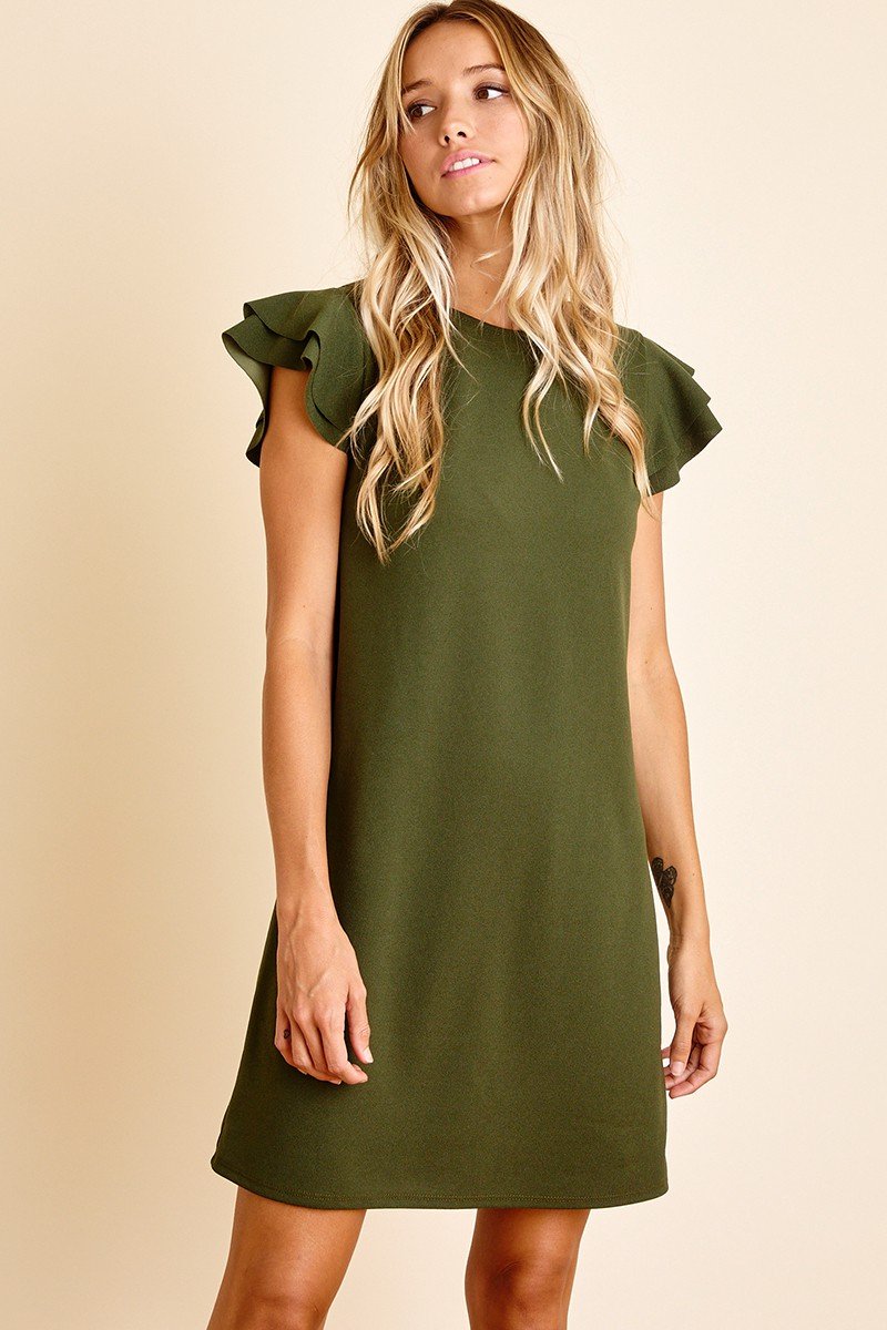 Easy Fit Dress in Dark Olive at Raggdoll Boutique, perfect for trendy coastal style and summer outfits Texas.