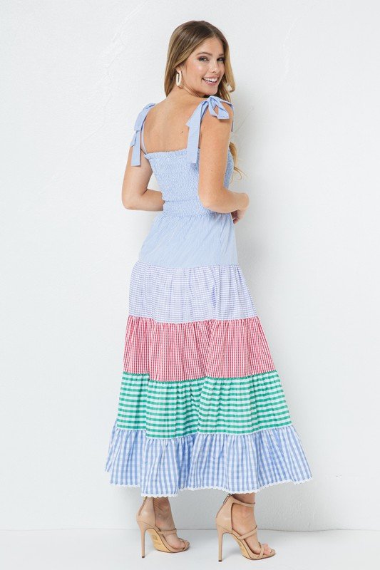 GIVE IT A TWIRL MAXI DRESS showcasing a trendy design with colorful tiers from Raggdoll Boutique, perfect for summer outfits Texas.