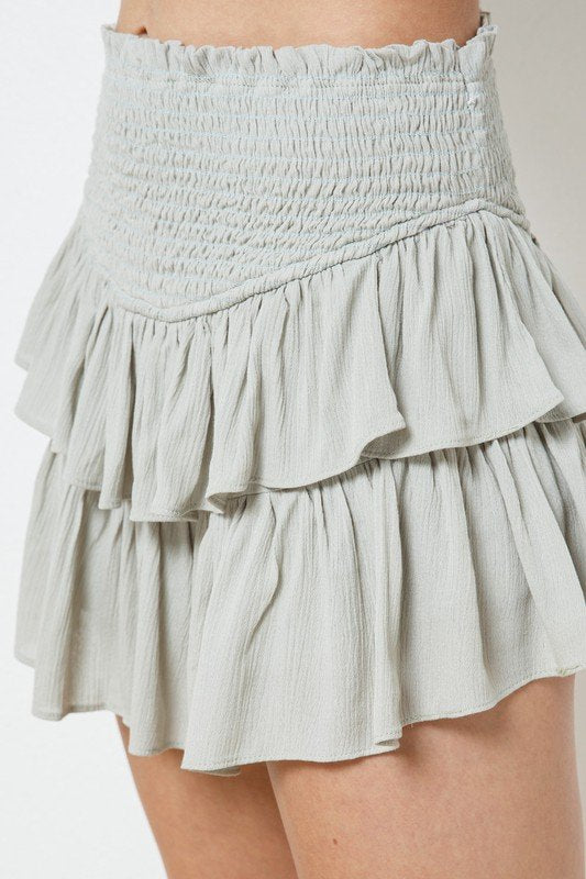 CUTE! SAGE RUFFLED SKORT from Raggdoll Boutique, perfect for summer outfits Texas and trendy coastal style.