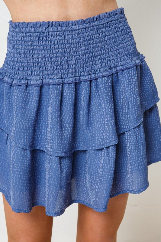 BLUE SATIN DOT SKORT from Raggdoll Boutique, perfect for trendy coastal style and summer outfits in Texas.