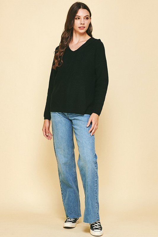 BLACK HOODED SWEATER from Raggdoll Boutique, perfect for trendy coastal style in Port Aransas.