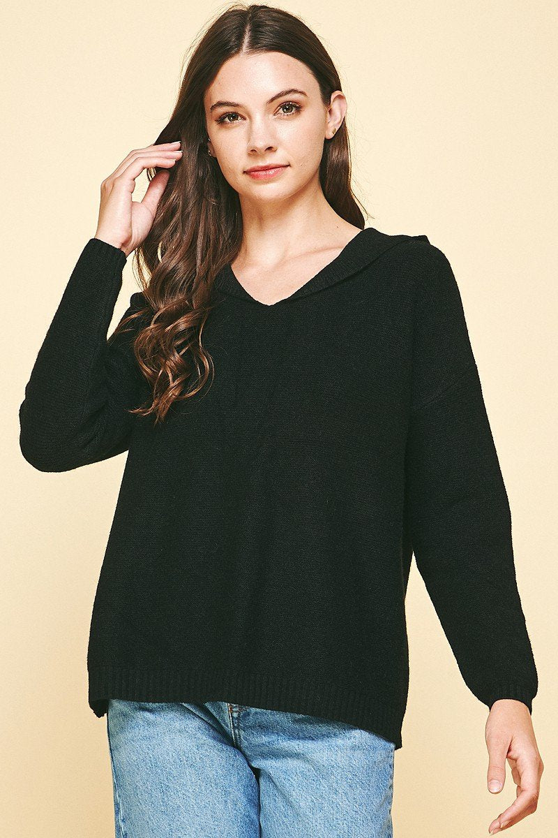 BLACK HOODED SWEATER from Raggdoll Boutique, perfect for trendy coastal style in Port Aransas.