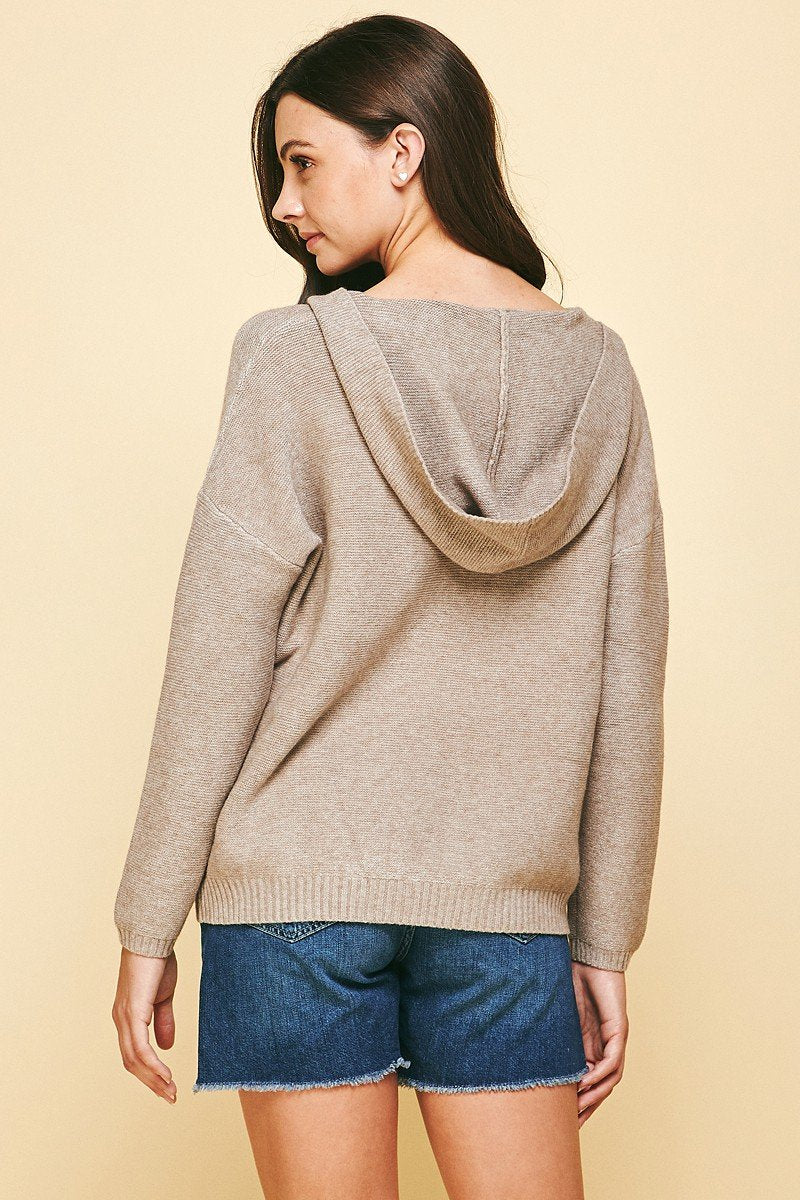 Soft oatmeal sweater with hood, perfect for summer outfits Texas at Raggdoll Boutique.