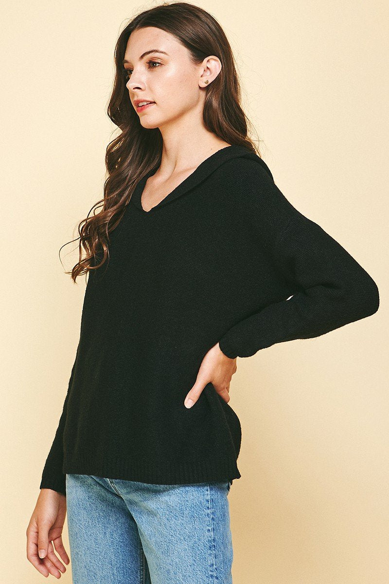 BLACK HOODED SWEATER from Raggdoll Boutique, perfect for trendy coastal style and summer outfits in Texas.