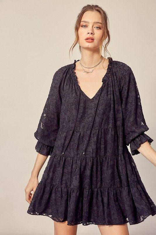BLACK FLORAL BABY DOLL woven dress from Raggdoll Boutique, perfect for coastal fashion and summer outfits in Texas.